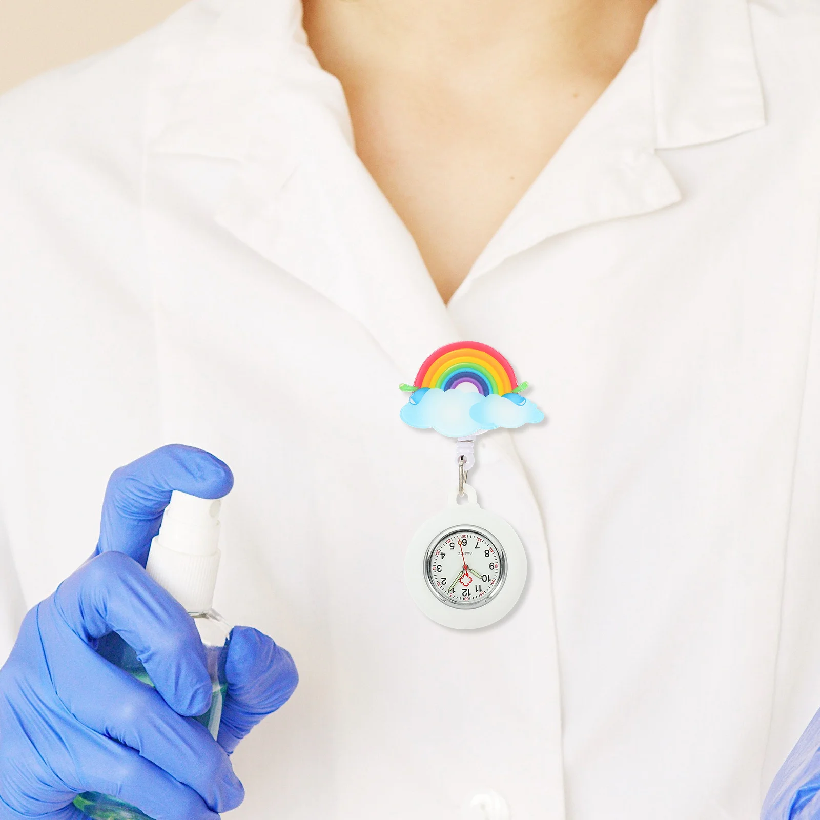

Waterproof Rainbow Fob Watch Silicone Covered Nurse Badge Lapel Pocket Watch For Women Cartoon Quartz Retractable Chest