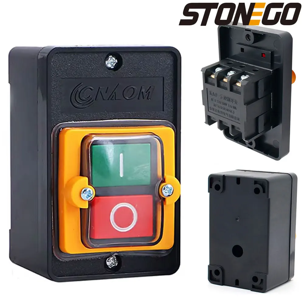 STONEGO 220V/380V 10A Switch Waterproof Pushbutton Switch Push Button ON Self-locking OFF Automatic Reset Electrical Equipment