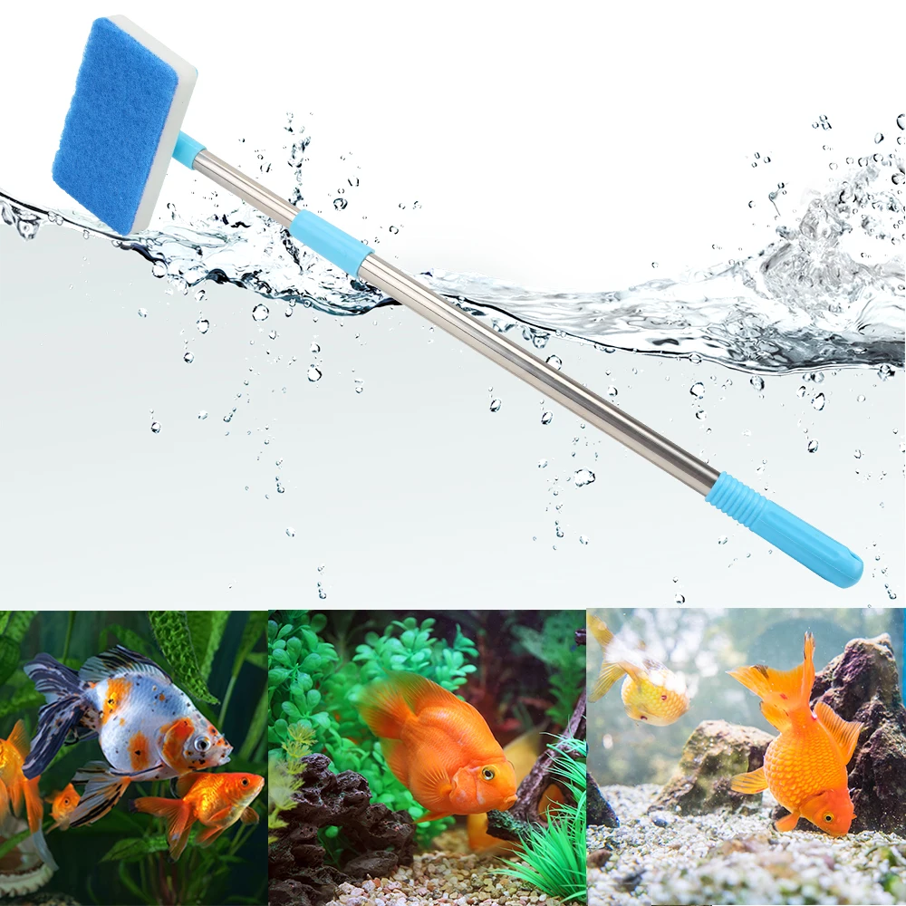 Doppelseitiger Schwamm Reinigungs bürsten reiniger Wäscher Aquarium Aquarium Glasfenster Algen super langer Griff 180 ° einstellbar