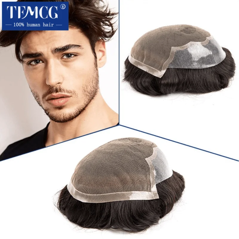 

Q6 Toupee For Men Lace & PU Base Man Wig 100% Human Hair Replacement System Unit Toupee Wig For Men 6" Male Hair Prosthesis