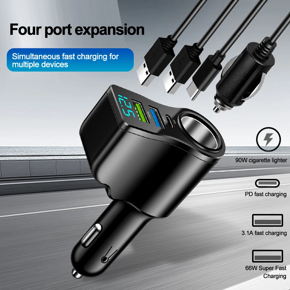 

66W Car Charger Type C PD 3.1A USB Super Fast Charging Phone Charger with Battery Voltage Detection Function USB Phone Charger