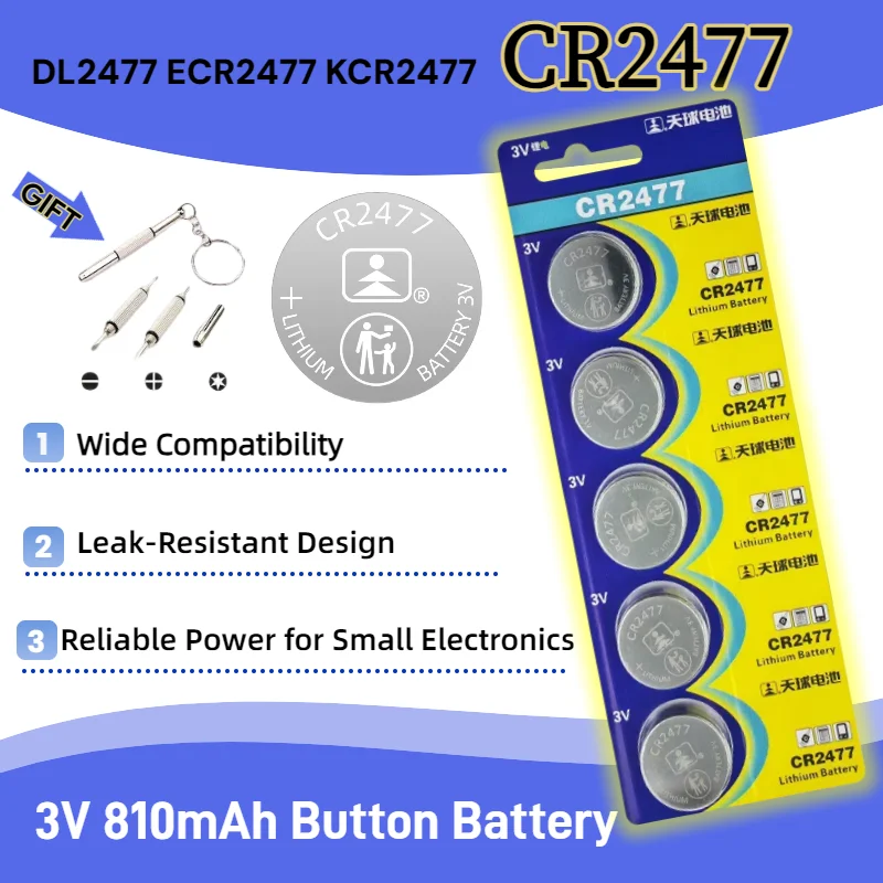 top5-100pcs High Capacity CR2477 Button Cell Batteries for Watches Remotes Calculators Toys Stable Performance With Gift Option