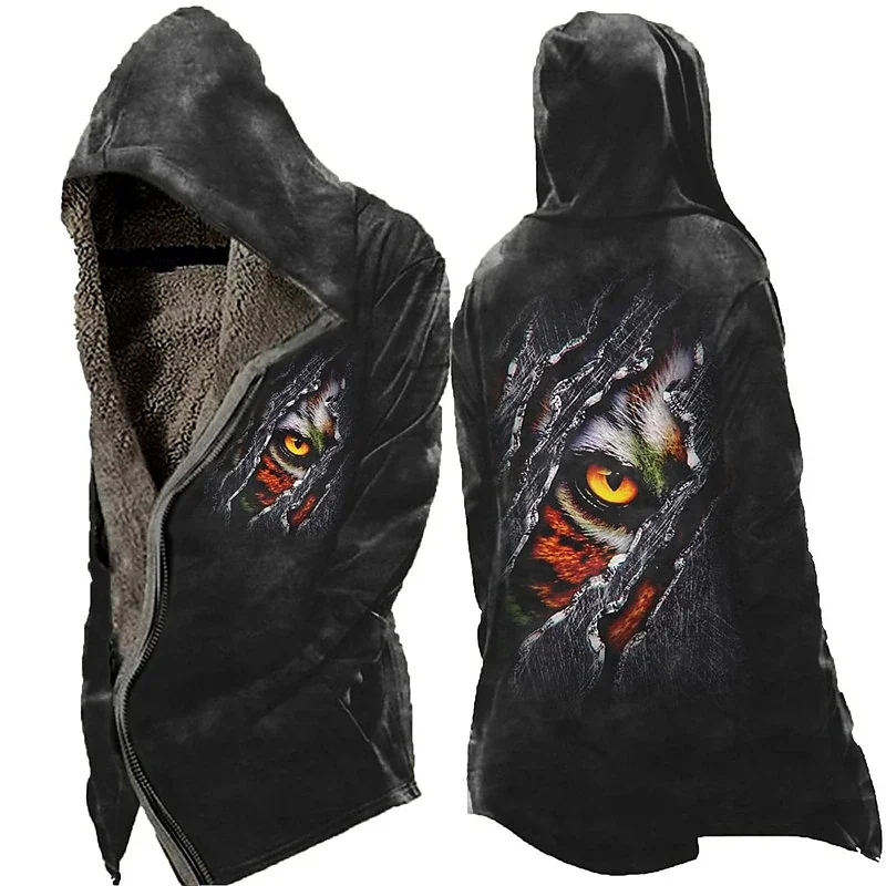 

Men Fleeced Coat Winter Padding Windbreaker Claw Marks Tiger Parka Zip-up Hoodies Clothing Sweatshirts Outerwear Oversize Tops