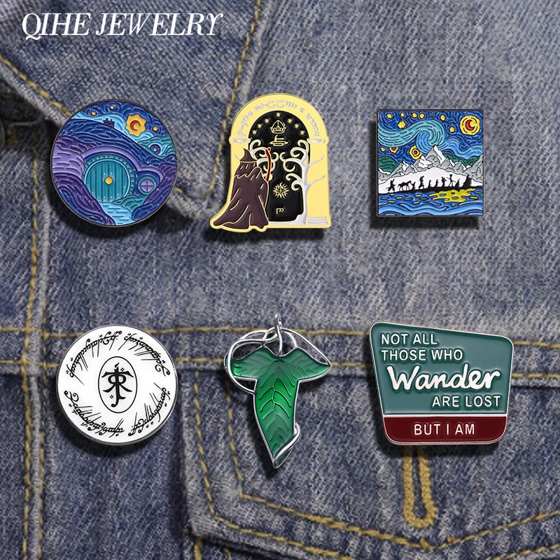Oil Painting Brooch Enamel Pin Custom Fantasy Adventure Movie Inspiration Art Starry Sky Brooch Lapel Badges Jewelry Accessories