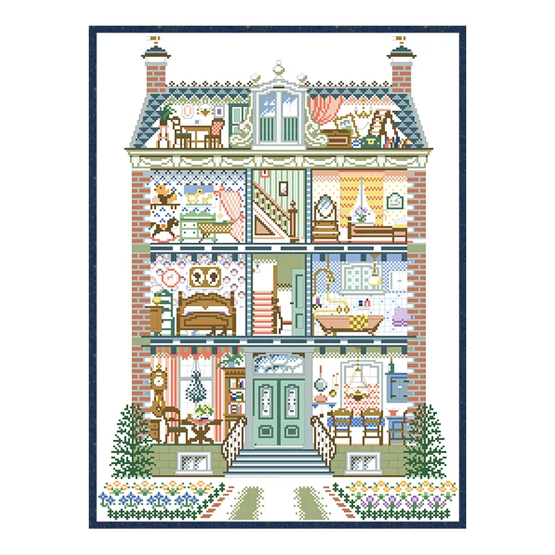 Cozy Villa Cross Stitch Patterns Kits Printed Canvas Embroidery Package 11CT 14CT Needlework Sets DIY Crafts Home Decor Painting