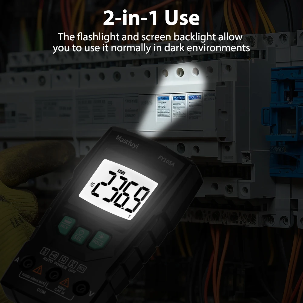 MASTFUYI Professional Digital Multimeter 600V/400mA AC/DC Voltage Current Auto-Range Volt/Amp/Ohm/NCV Tester Tools