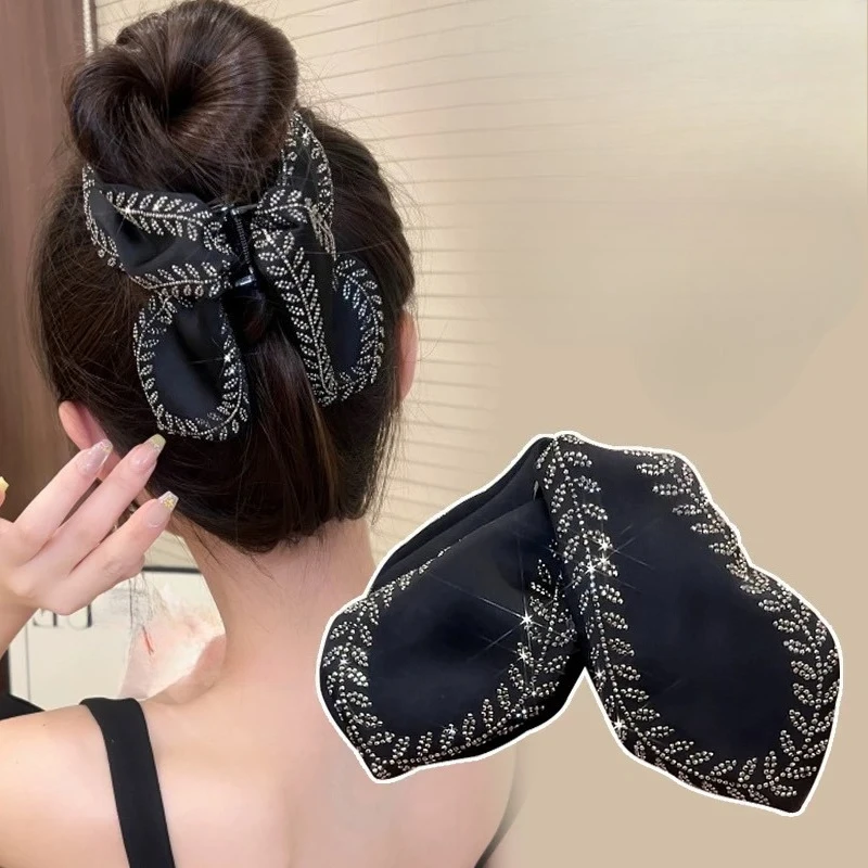 Shiny Rhinestone Wheat Print Shark Clip Sweet Ekegant Temperament Back of Head Triangle Ponytail Clip Large Styling Accessories