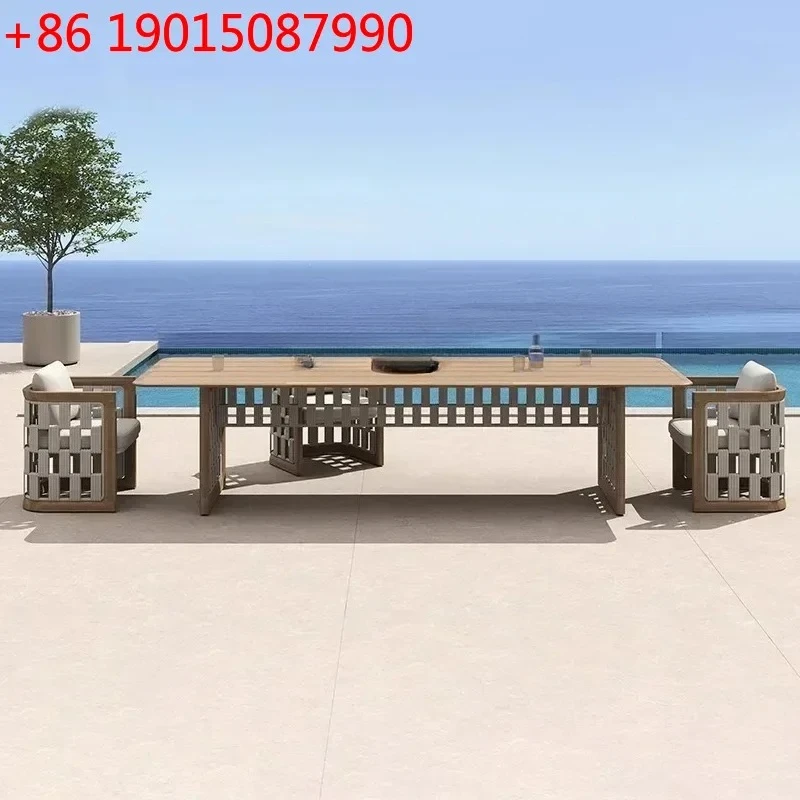 

Outdoor Table and Chairs Courtyard Teak Dining Table Homestay Waterproof Outdoor Garden Vintage Creative Solid Wood Ratta