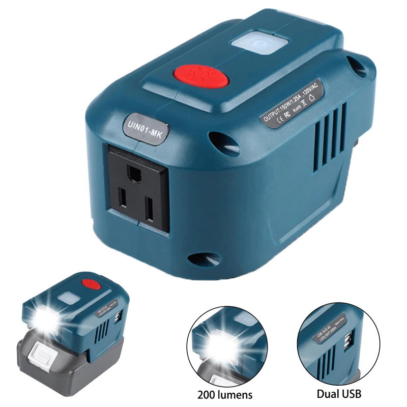 For Makita 18V Lithium Battery Inverter Generator US/EU Plug Portable Power Source USB Adapter with LED Light for Makita BL1850