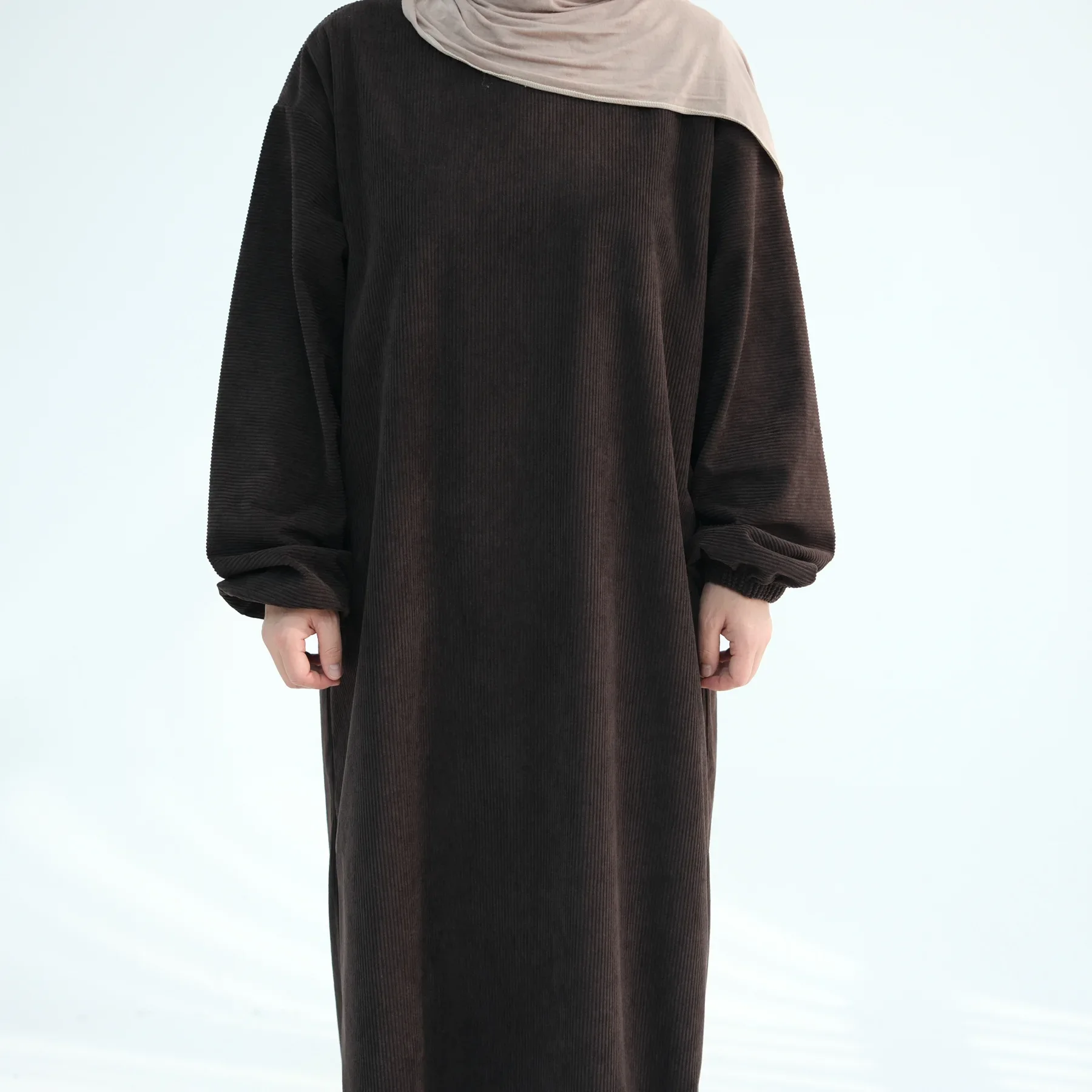 Cord Abaya Winter Islamische Kleidung Lose Geschlossene Abayas für Frauen Dubai Warme Muslimischen Kleid Türkei Kaftan Hijab Robe Ramadna Eid