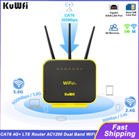 KuWFi CAT6 4G+ Router 1200Mbps 2.4G 5GHz Dual Band WiFi Router 4G Modem Gigabit Ethernet Port Nano SIM Card Slot AP Repeater