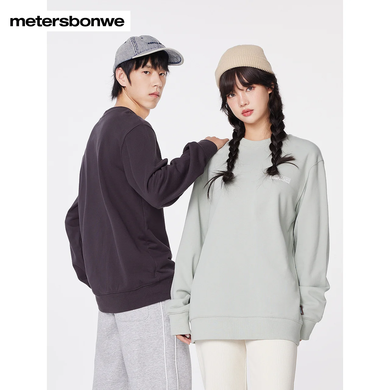 

Metersbonwe-Men Women's Crewneck Jumper Printed Sweatshirt Loose Casual Trendy Pullover Couples Autumn Winter