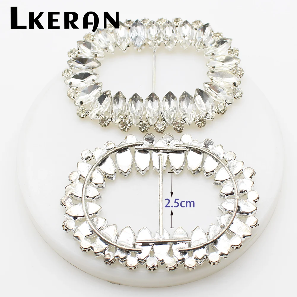 NEW 2Pcs 7.8*5.8cm Shiny Oval Slider Rhinestone Buckles Crystal Decor Wedding fit ribbon and Shoe Belt Clothin Buckles Fitting