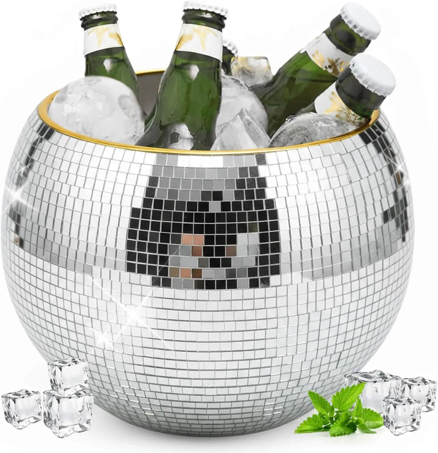 1 Uds Bola de discoteca cubo de hielo espejo plata fiesta champán cubo de hielo grande Retro enfriamiento bebida cubo suministro de fiesta Bar carrito Decoración