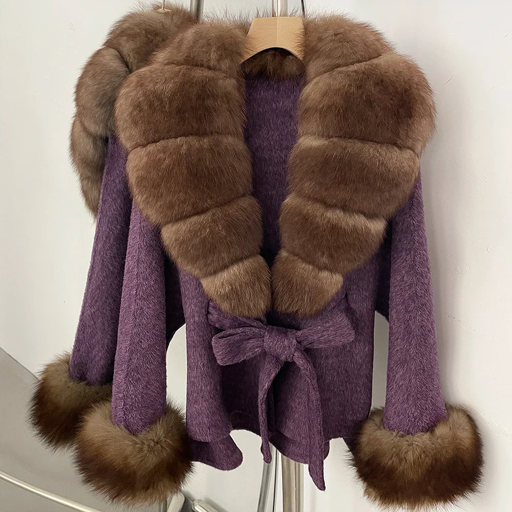 OFTBUY Luxuriöser Echtfuchs-Pelzkragen Wollmantel für Damen Neue Herbst-Winter-Kleidung mit Natürlichem Pelzgürtel 100% Wollmantel für Frauen – Detail 39