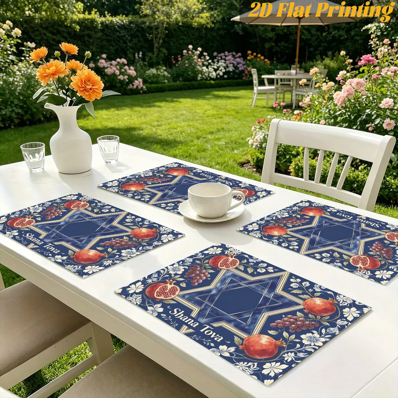 Rosh Hashanah Pomegranate Star of David Linen Placemat Jewish Table Decor Reusable Kitchen Dining Table Mat Shana Tova Decor
