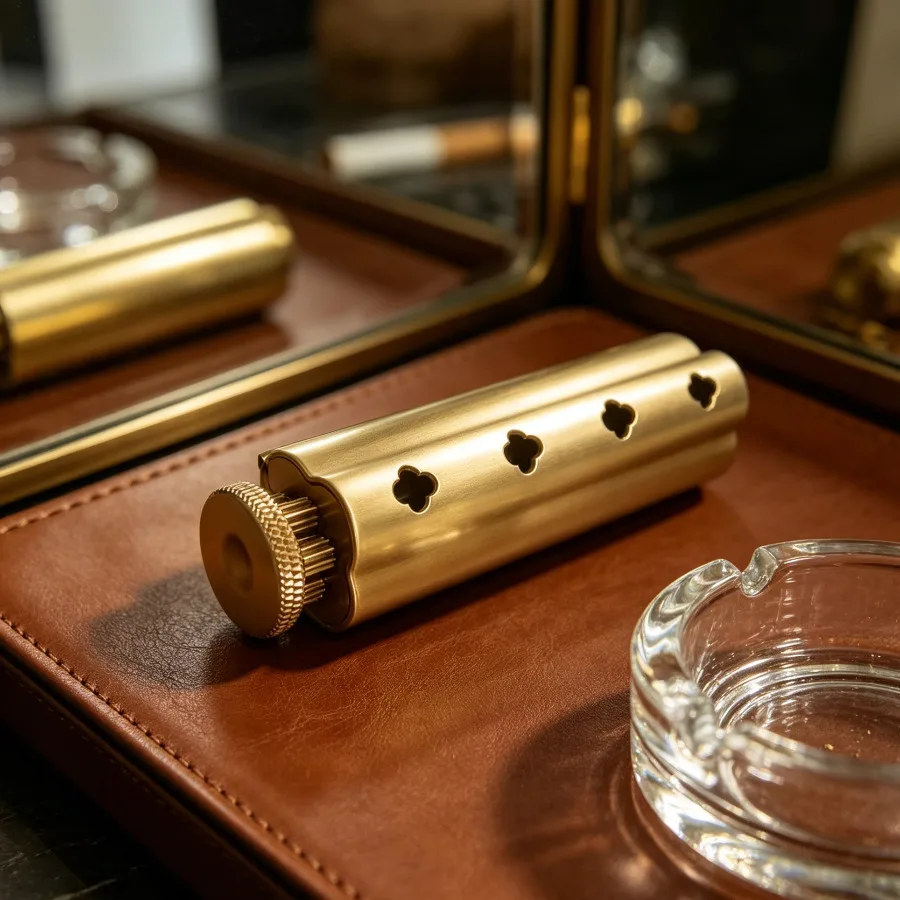 Brass Hand Cigarette Rolling Machine, Compatible with 6mm Cigarette Holders and 70mm Rolling Papers, Portable Cigarette Roller view 3