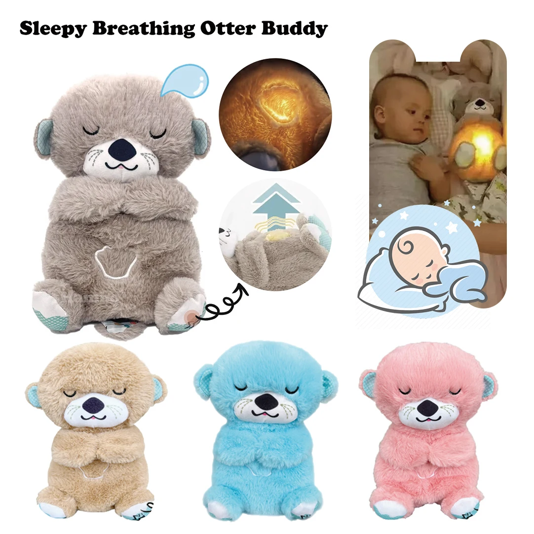 

Breathing Otter Plush Soothing Bear Baby Sleep Snuggle Buddy Teddy White Noise Music Sleeping Sound Light Rhythmic Doll Toy Gift