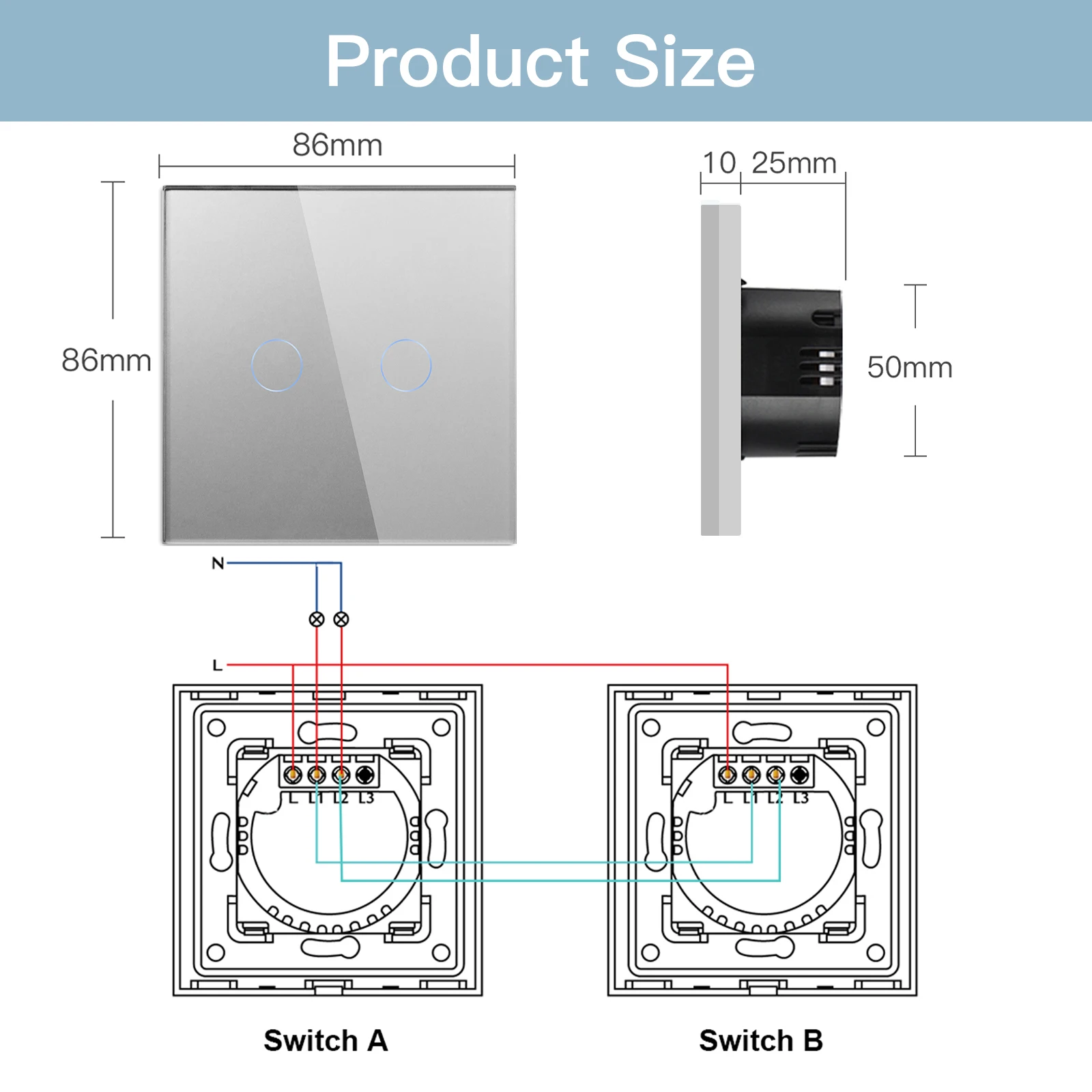 BSEED Zigbee 2Gang 2way Touch Switches Smart Wall Switches Tuya Smart Life Alexa app control Glass Panel No Neutral  2Pack