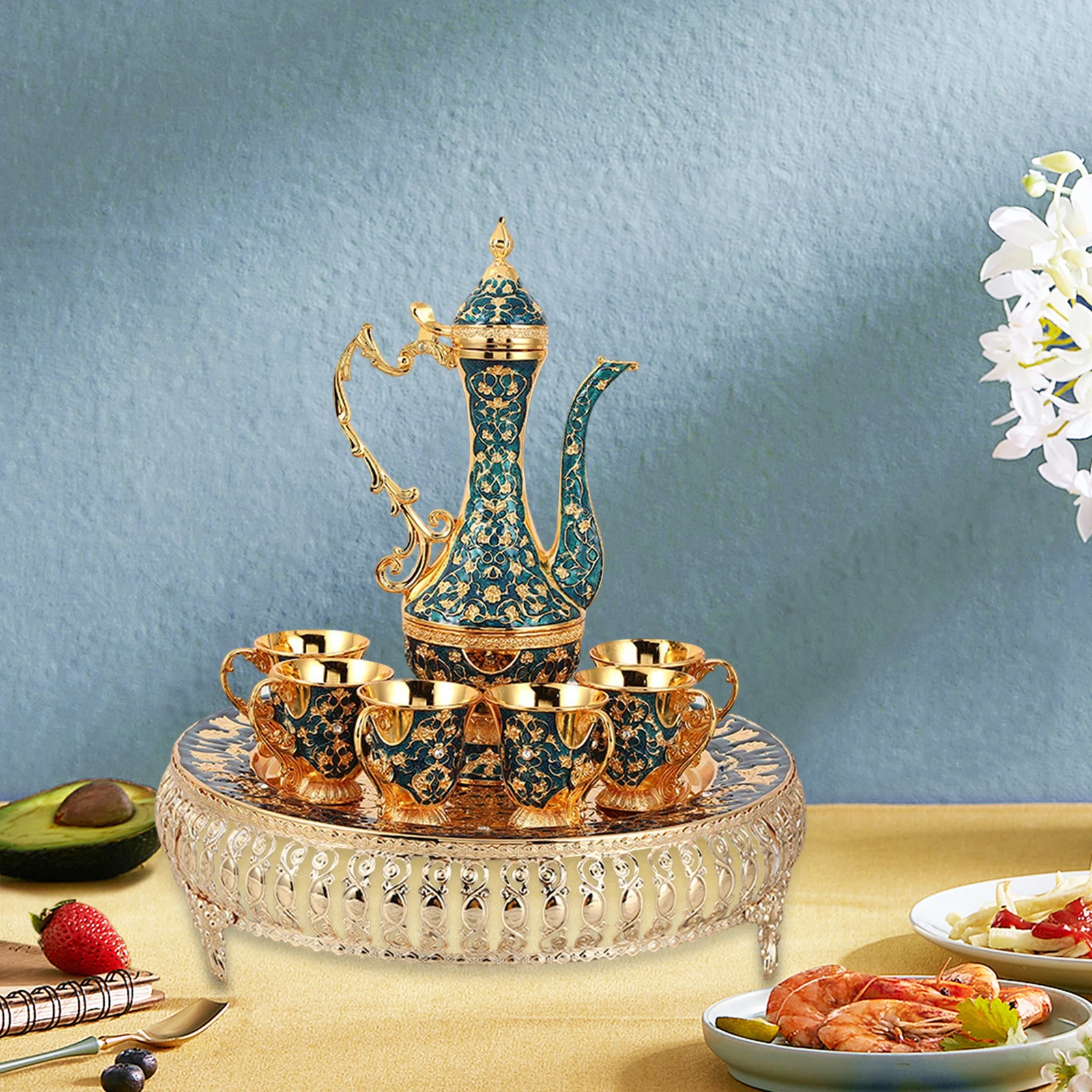 Customizable High-grade Turkish coffee game, 6 cups and plates decorated tea set, teapothome decoration view 3