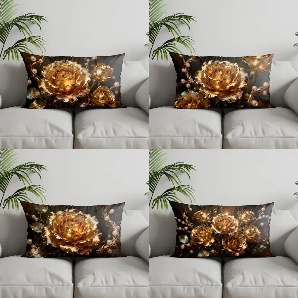 

Подушка 2D «Золотые розы с жемчугом» для дивана, спальни, автомобиля, наволочка, прямоугольная подушка для спины
