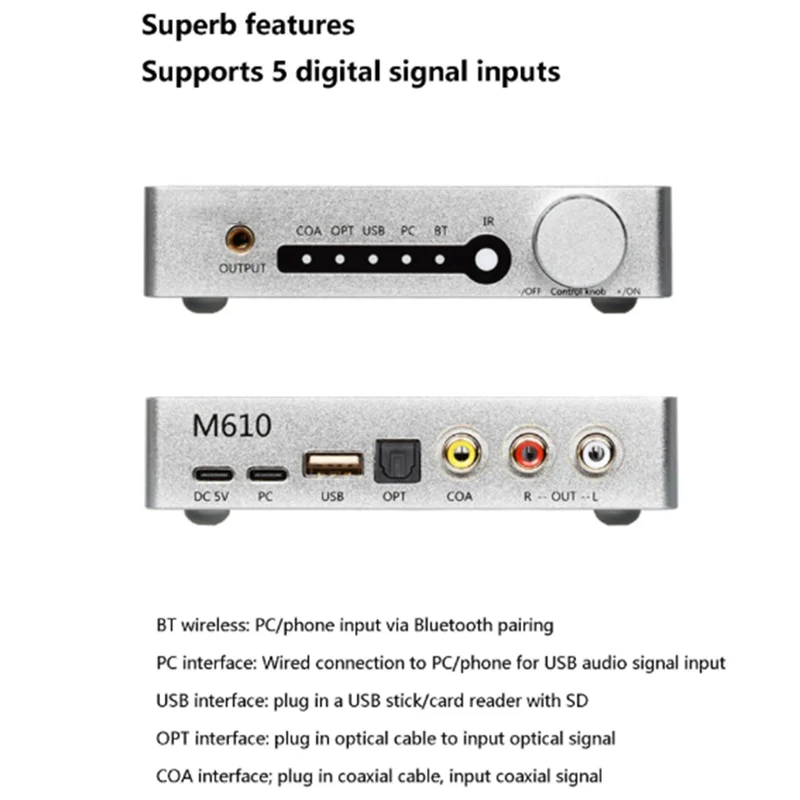 

ABMF-HIFI Digital Audio Decoder For PCM1794 DAC 96Khz 24Bit Lossless Output Decoder Bluetooth 5.0 USB Lossless Playback OTG
