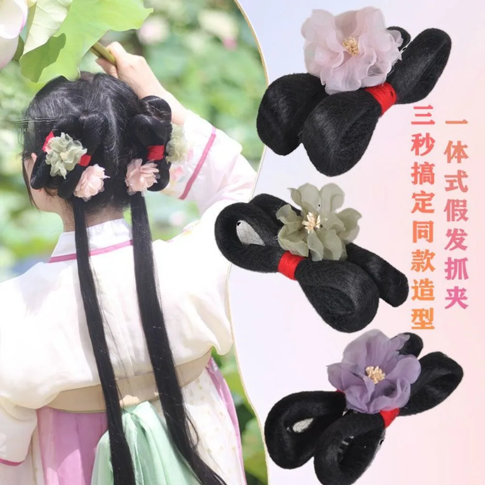 Peruka z klipsem do włosów w stylu dynastii Ming - uniwersalny sztuczny kok z regulowanym klipsem do paznokci dla początkujących, bez umiejętności, peruka Hanfu