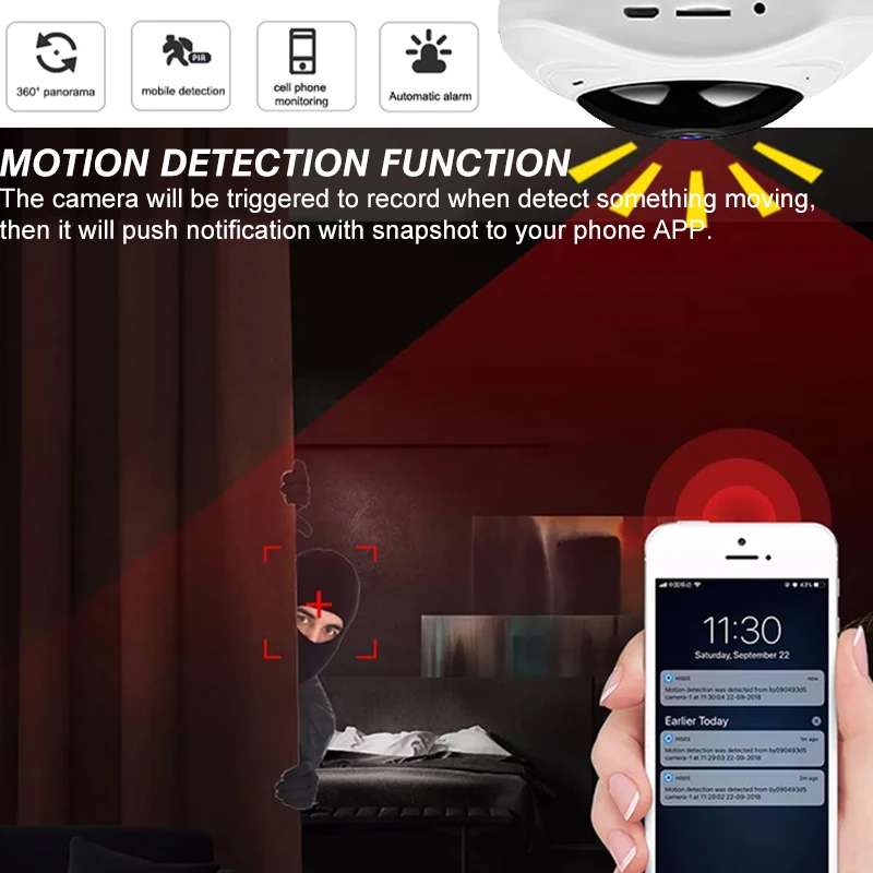 Imagem -06 - Câmera Panorâmica Wi-fi 1080p Visão Noturna Câmera de Segurança Aplicativo de Monitoramento de Movimento Conversa Bidirecional Câmera de Vigilância para Casa Inteligente 360 °
