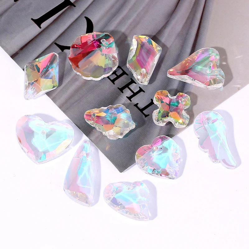 Cute Crystal Pendants With Multiple Shapes AB Color Glass Charms Beads Used For Making Necklaces  Bracelets DIY Jewelry Making