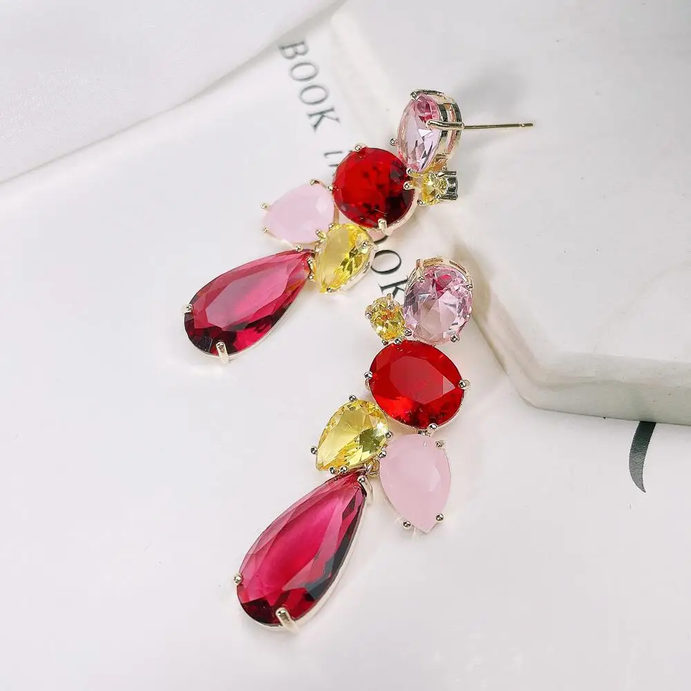 New Water Drop Dangle Women Fashion Cubic Zirconia Drop Earring Shining Color Big Stones Party Jewelry Wholesale