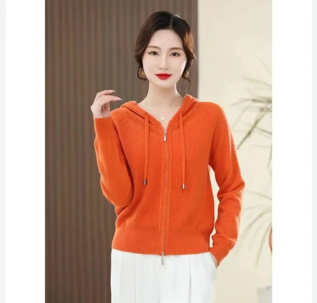 2025 herbst Winter Neue Feste Temperament Abnehmen Fleisch-bedeckende Vielseitige Mit Kapuze Gestrickte Lange ärmeln Strickjacke Tops für Frauen