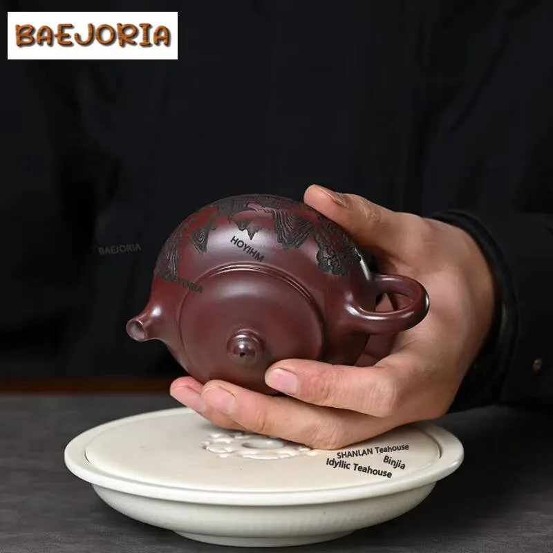 190ml Authentic Yixing Purple Clay Teapots Handmade Landscape Pot Raw Ore Dragon Blood Sand Mud Kettle Zisha Tea Set Craft Gifts view 5