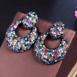 CWWZircons Bright Top Cubic Zirconia Pave Multi Color Big Circle Drop Luxury Chunky Earrings for Women Pageant Jewellery CZ328