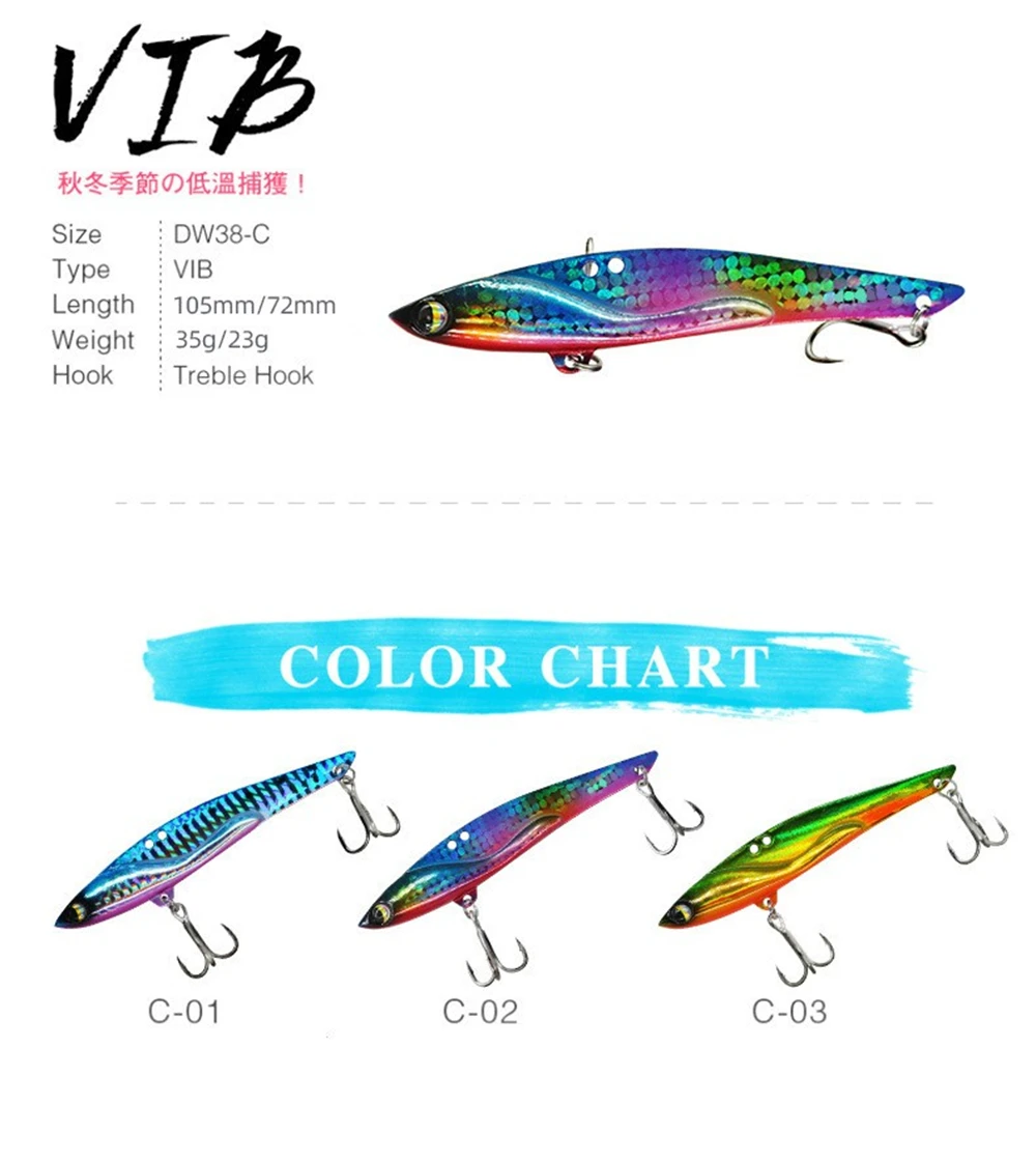 Spinner Spoon Metal Jig Bait 23g 72mm 35g 105mm VIB Sinking Blade Spinning Treble Hook Spinnerbait Pesca Tackle Sea Fishing Lure