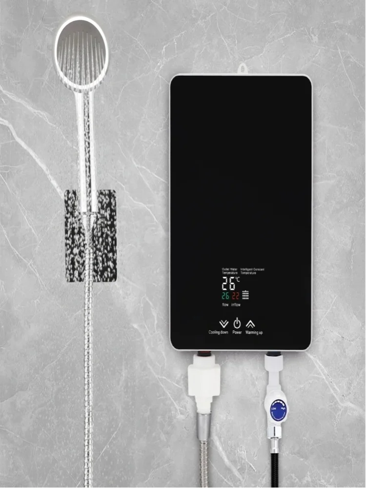 Sofort-Durchlauferhitzer 5500W Einstellbare Temperatur 30-55 ° C, Tankloser Warmwasserbereiter für Küche und Bad unter der Spüle, mit LED-Temperaturanzeige und Duschkopf