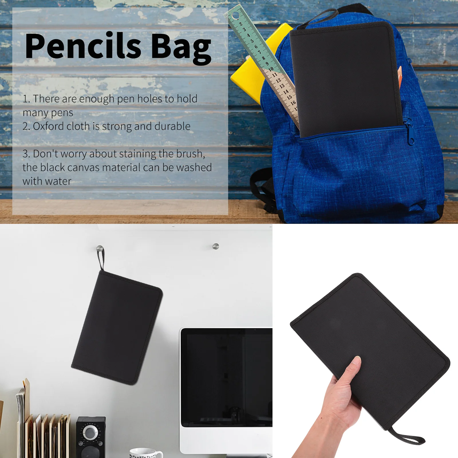 

1Pcs Folding Canvas Pencil Bag Large Capacity Washable Stationery Organizer Zipper Design for Students Office Workers