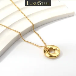 LUXUSTEEL Golden Geometric Pendant Necklace Stainless Steel Female Necklace Waterproof Chain Pendant Women's Jewelry Gifts