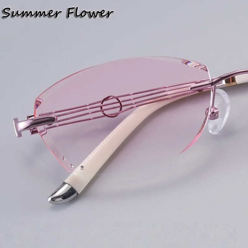 

Women Rimless Eyeglass Titanium Luxury Ultra Light Elegant Prescription Glasses Lady Optical Frameless Jewelry Diamond Gafas