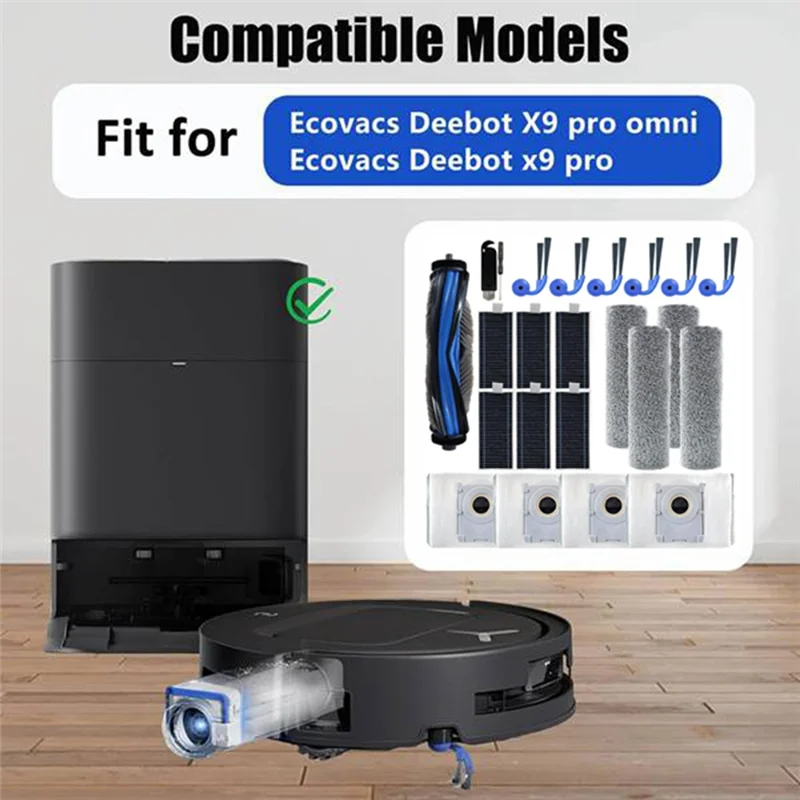 WHYY-Набор аксессуаров для Ecovacs Deebot X9 Pro Omni/X9 Pro, детали для пылесоса, основная боковая щетка, мешок для пыли, роликовый тряпичный фильтр