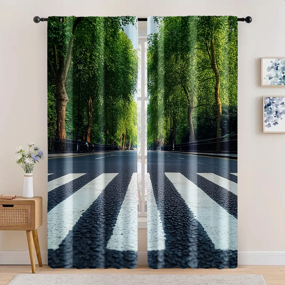 

2pc, Curtain curtainAbbey Road Street View Machine Washable Fabric,Without Electricity Party Decorations Use for Hotel