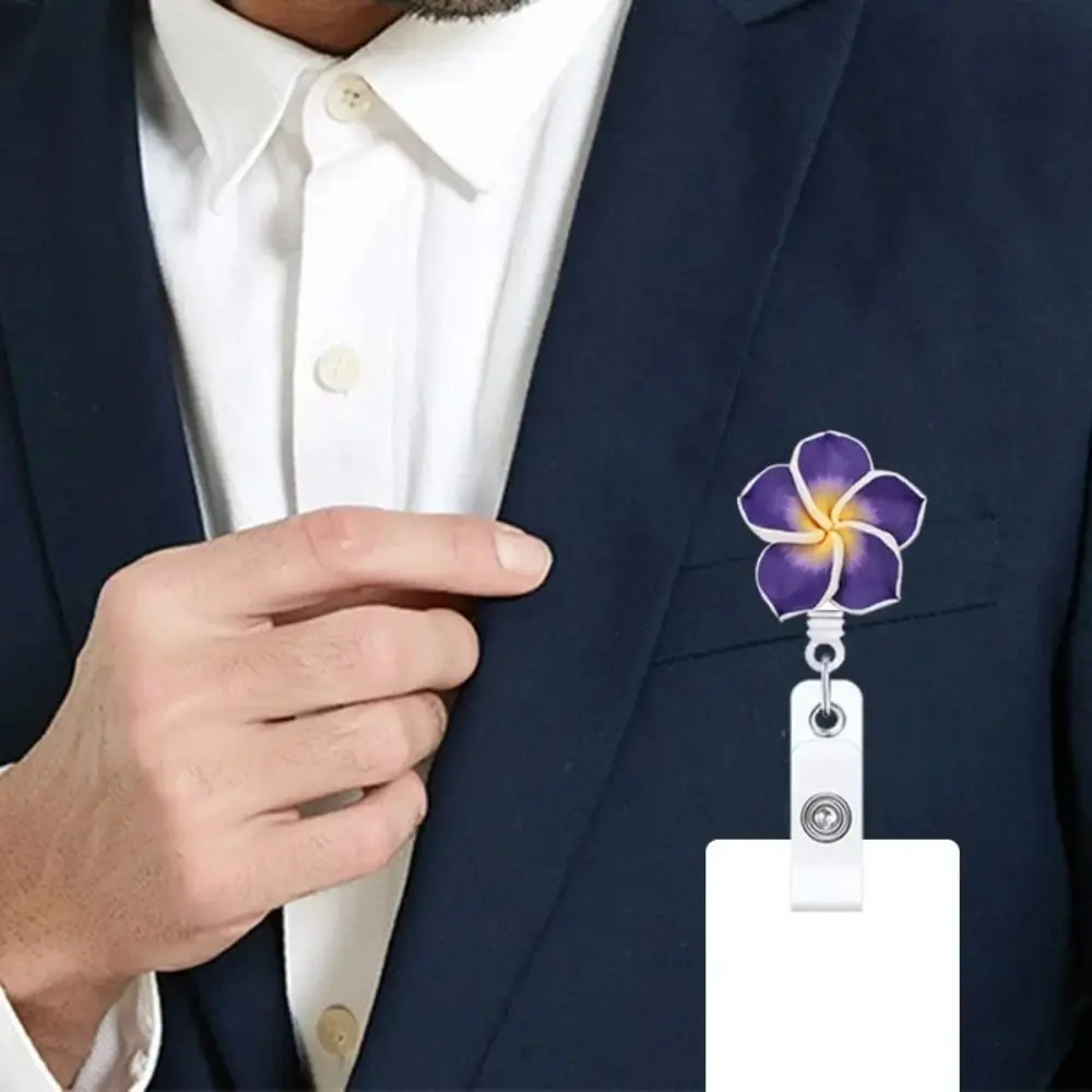 New Polymer Clay Badge Reel Card Holder Flower Shape Retractable Name Tag Badge Reels ID Card Badge Clip Office Employee