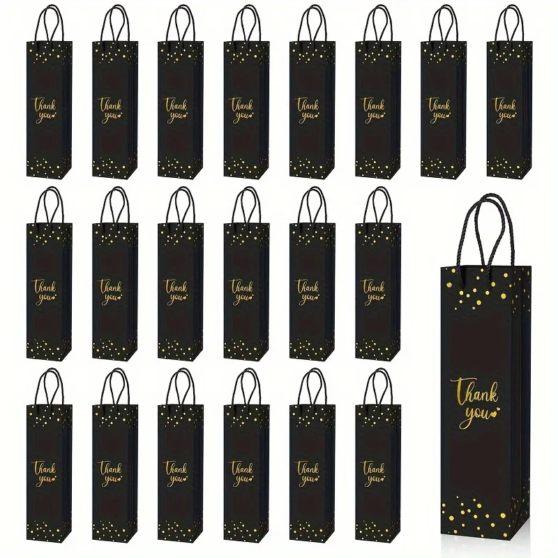 30 Wine Gift Bag for Wine Bottle Wedding Wine Thank You Gift Bag with Metallic Gold foil printed Kraft paper Gift Bag with charm