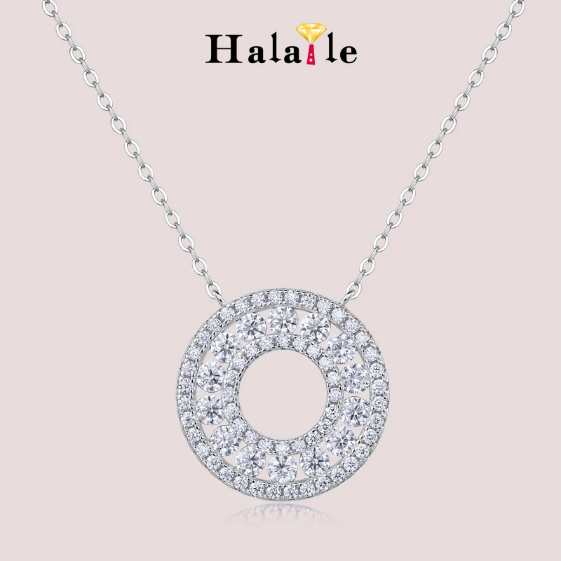 

Halaile D Color Full Moissanite S925 Sterling Silver Double Circle Pendant Necklace with GRA Neckchain Fine Jewelry Women's Gift