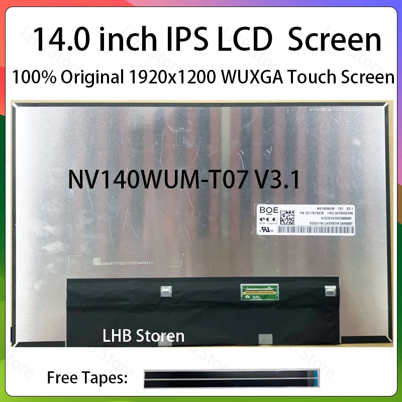 Pantalla Táctil LCD para Laptop Lenovo Thinkpad X1 Carbon 12ª Gen/13ª Gen, NV140WUM T07 NV140WUM-T07 V3.1 5D10V82496 SD11K78439