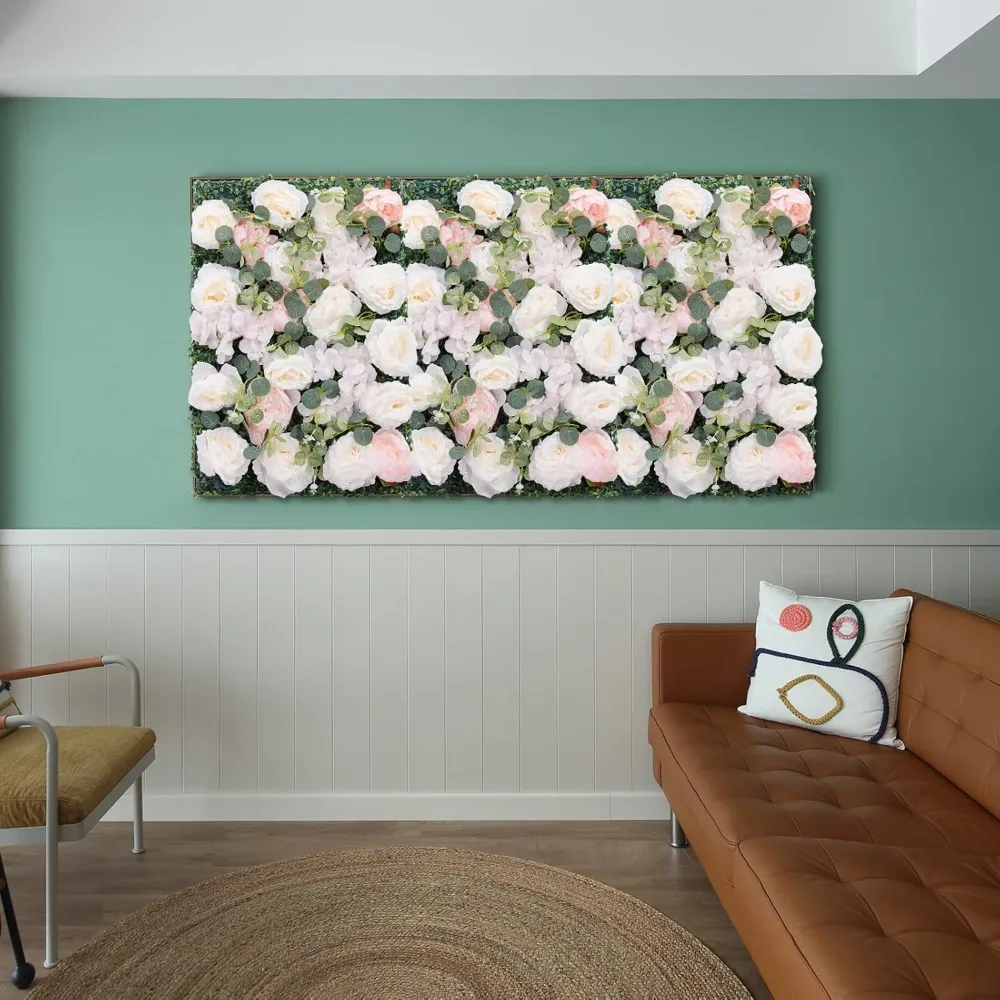 6 Pcs Flower Wall Panel Floral Backdrop Pink and White Flower Wall DecorSilk Rose Wall Artificial Flower Faux Flower Panel