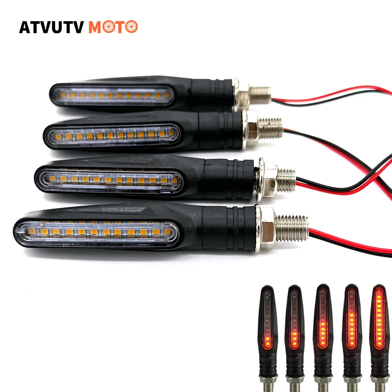 

2pcs 4pcs 12V Motorcycle Turn Sequential Signals LED Blinker Flowing Water Flashing Lights Tail Stop Indicators Universal