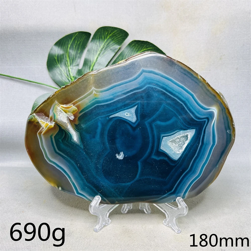Natural Agate Gem Slice Blue Crystal Original Mineral Specimen Magic Mirror Modeling Home Room Decoration Gift Spiritual Healing