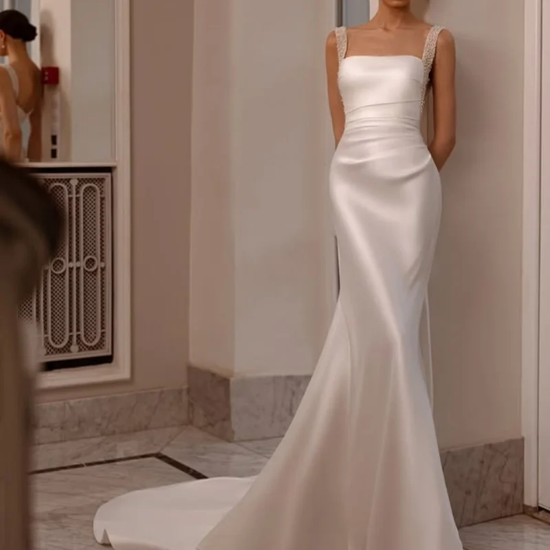 Cetim marfim branco vestidos de casamento fora do ombro o espartilho decalque vestidos de noiva rabo de peixe destacável multi-camada feito ﻿ Personalizar