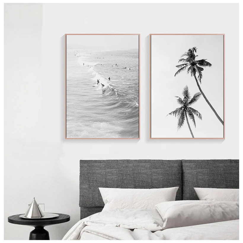 Surf Poster California Wall Art Black and White Ocean Print Beach  Canvas Painting Surfing Coastal Decor for Living Room