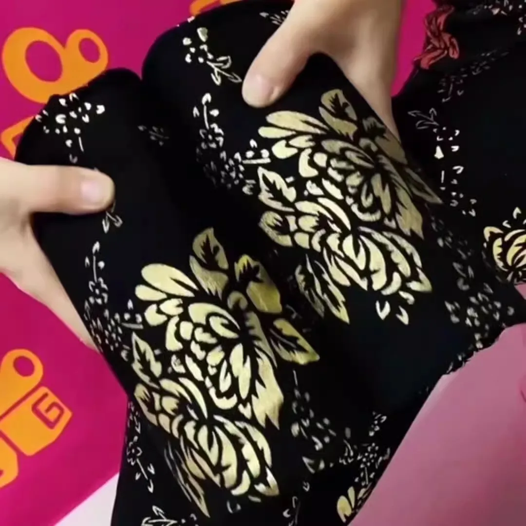 Leggings For Women Plus Size 3XL Thick Warm High-Waisted Elastic-Waisted  Pants With Fleece Hot Gold Peonies Printed Leggings